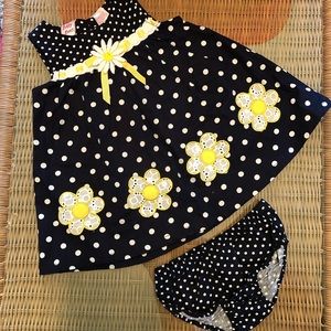 *NWT* 2pc Navy Polka Dot Dress & Diaper Cover 3/6m